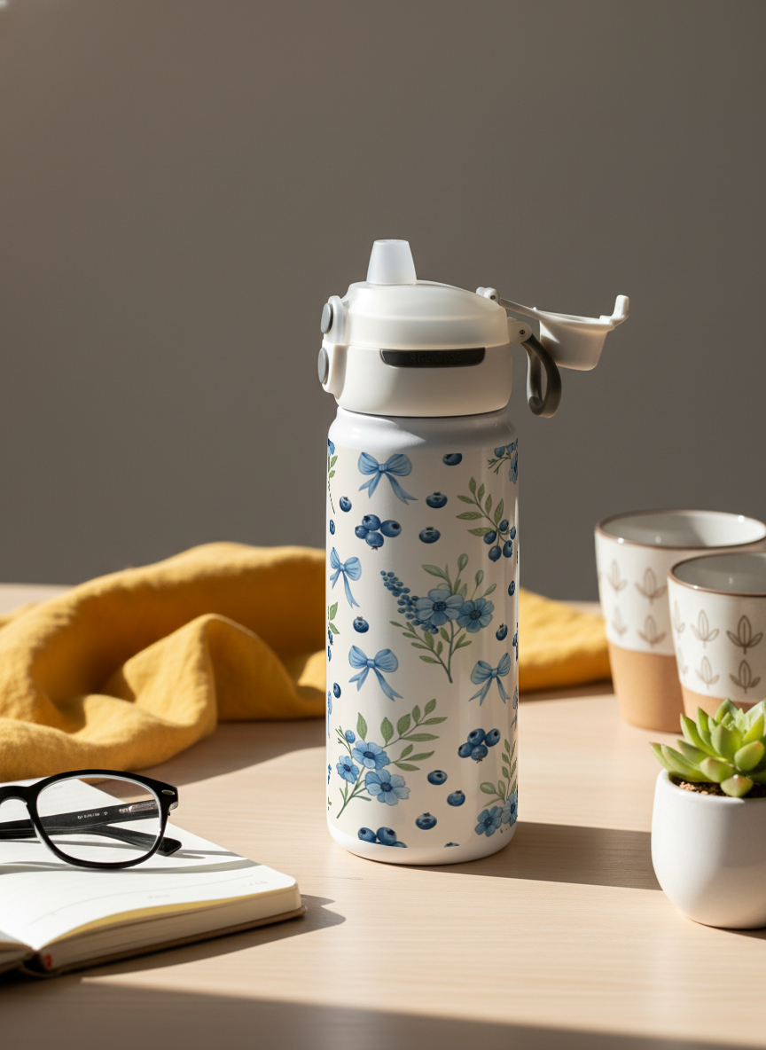 Lumi Insulated Premium Water Bottle 650ml – Royal Meadow Bows Print | 12+ Hours Hot & Cold | 2-Way Lid 1219 Avenue India