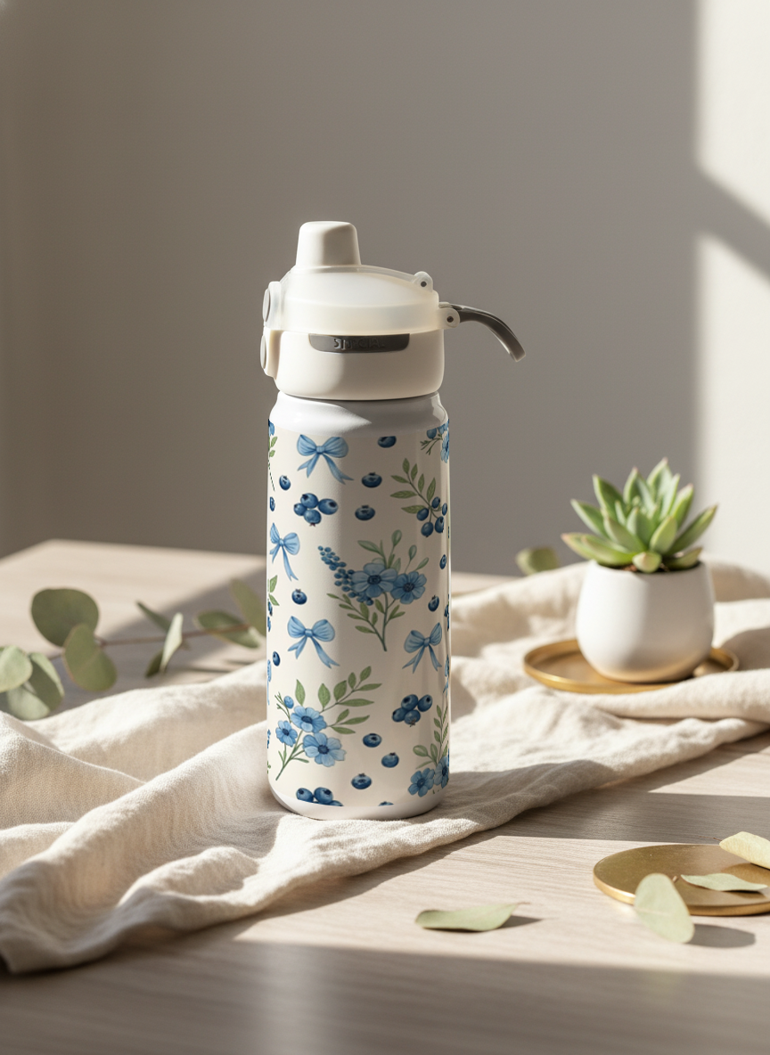 Lumi Insulated Premium Water Bottle 650ml – Royal Meadow Bows Print | 12+ Hours Hot & Cold | 2-Way Lid 1219 Avenue India