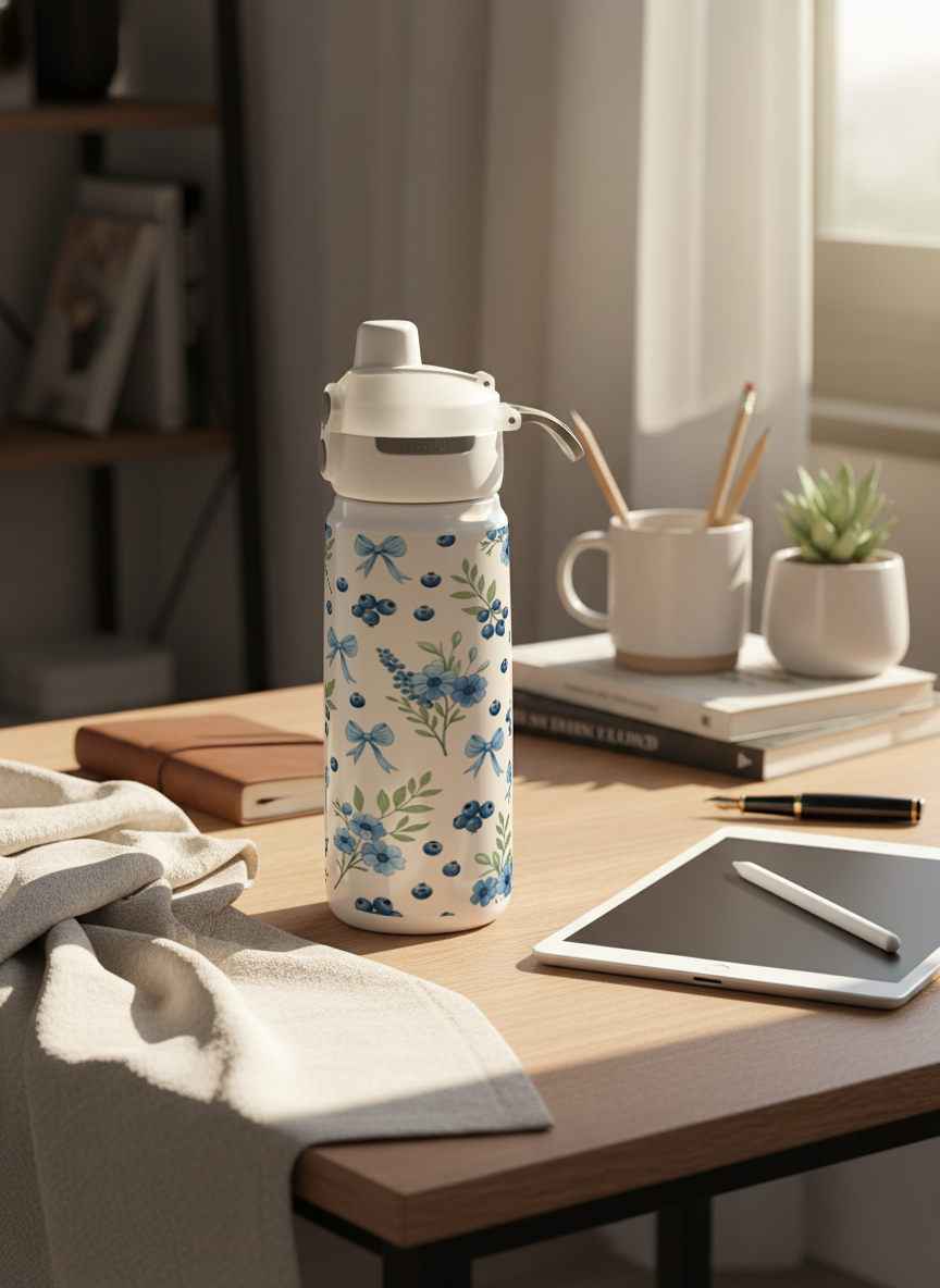 Lumi Insulated Premium Water Bottle 650ml – Royal Meadow Bows Print | 12+ Hours Hot & Cold | 2-Way Lid 1219 Avenue India