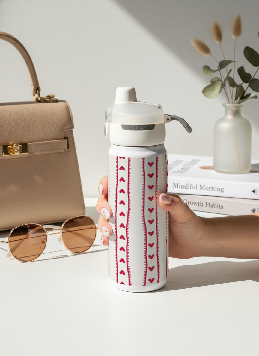 Lumi Insulated Premium Water Bottle 650ml - Sweet Strips Print | 12+ Hours Hot & Cold | 2-Way Lid