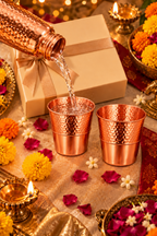 Lustre Blend Copper Glass Gift Set Duo | 99% Pure Copper Glasses | Premium Half-Hammered Copper Drinkware | Luxury Diwali Gift Set 1219 Avenue