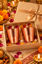 Lustre Blend Copper Glass Gift Set Duo | 99% Pure Copper Glasses | Premium Half-Hammered Copper Drinkware | Luxury Diwali Gift Set 1219 Avenue