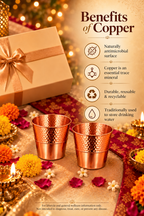 Lustre Blend Copper Glass Gift Set Duo | 99% Pure Copper Glasses | Premium Half-Hammered Copper Drinkware | Luxury Diwali Gift Set 1219 Avenue