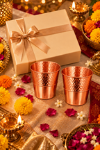 Lustre Blend Copper Glass Gift Set Duo | 99% Pure Copper Glasses | Premium Half-Hammered Copper Drinkware | Luxury Diwali Gift Set 1219 Avenue
