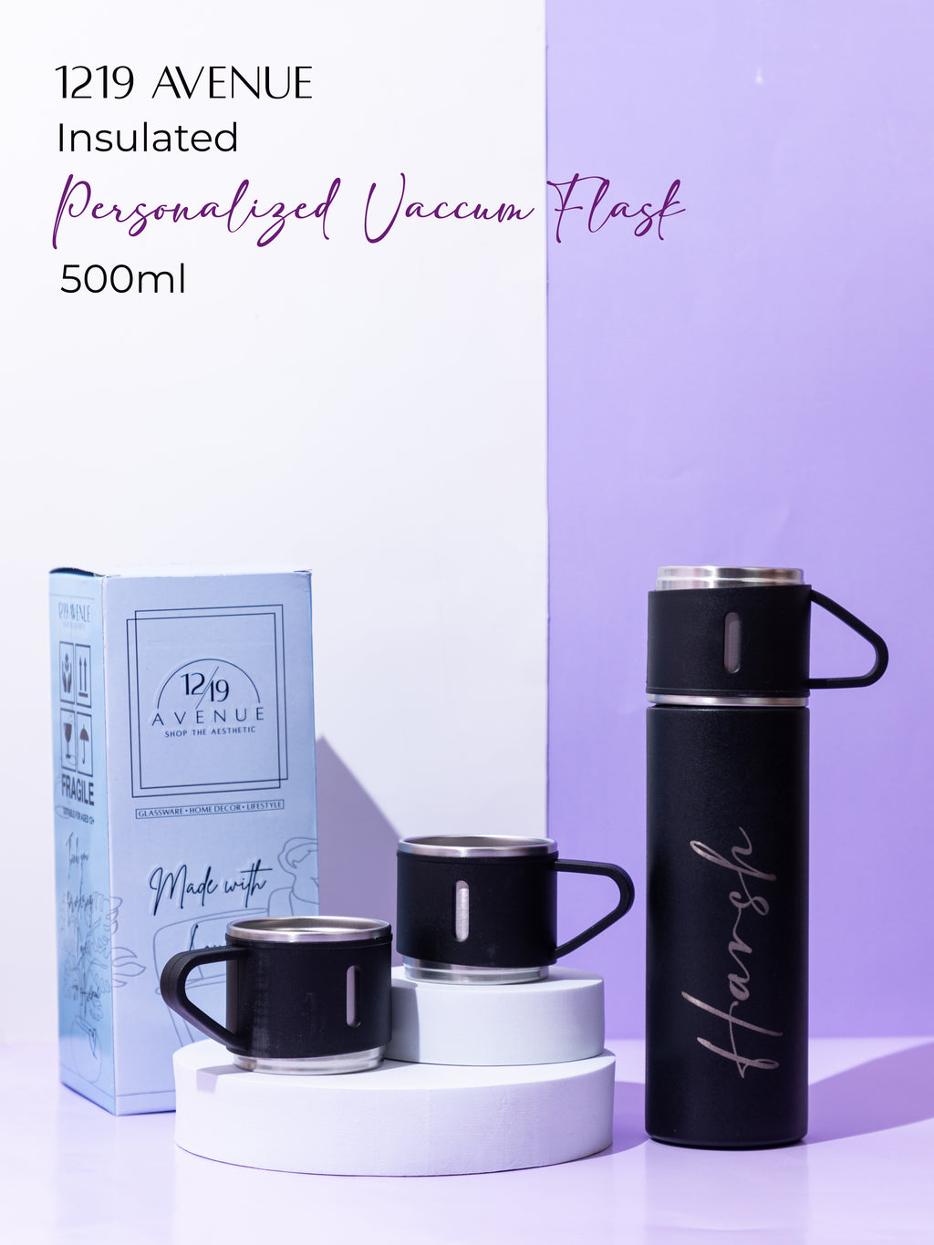 Personalized Insulated Vacuum Flask with 3 cups