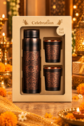 Mehr Heritage Copper Gift Set | 99% Pure Copper Water Bottle 1000ml with 2 Designer Copper Glasses | Premium 3 in 1 Drinkware | Luxury Diwali Gift Set 1219 Avenue