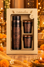 Mehr Heritage Copper Gift Set | 99% Pure Copper Water Bottle 1000ml with 2 Designer Copper Glasses | Premium 3 in 1 Drinkware | Luxury Diwali Gift Set 1219 Avenue
