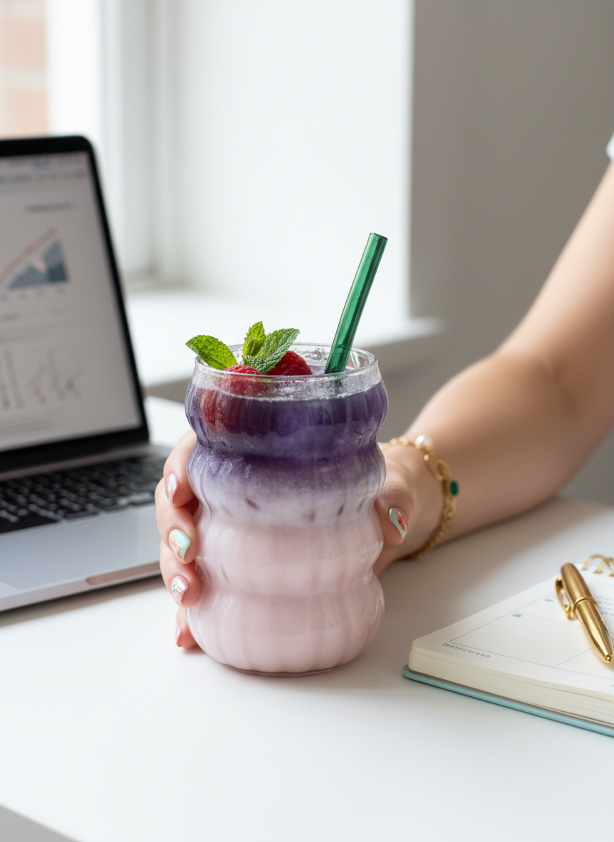 Mellow Ripple Bubble Glass Sipper 500ml | 18oz Mellow Ripple Bubble Glass Tumbler with straw 1219 Avenue
