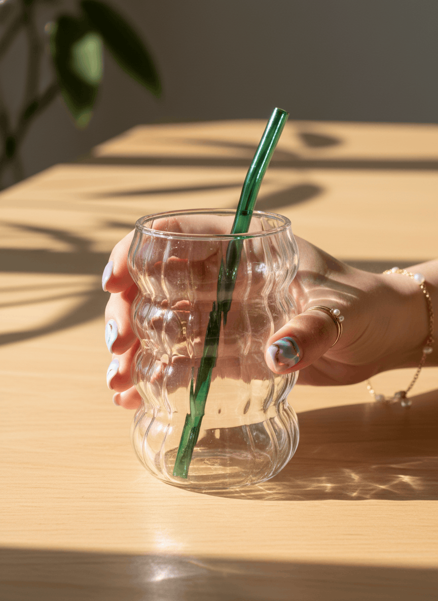 Mellow Ripple Bubble Glass Sipper 500ml | 18oz Mellow Ripple Bubble Glass Tumbler with straw 1219 Avenue