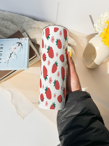 Colossal Tumbler 750ML with silicon straw| Berries All Over Print |Double Walled Insulated Tumbler