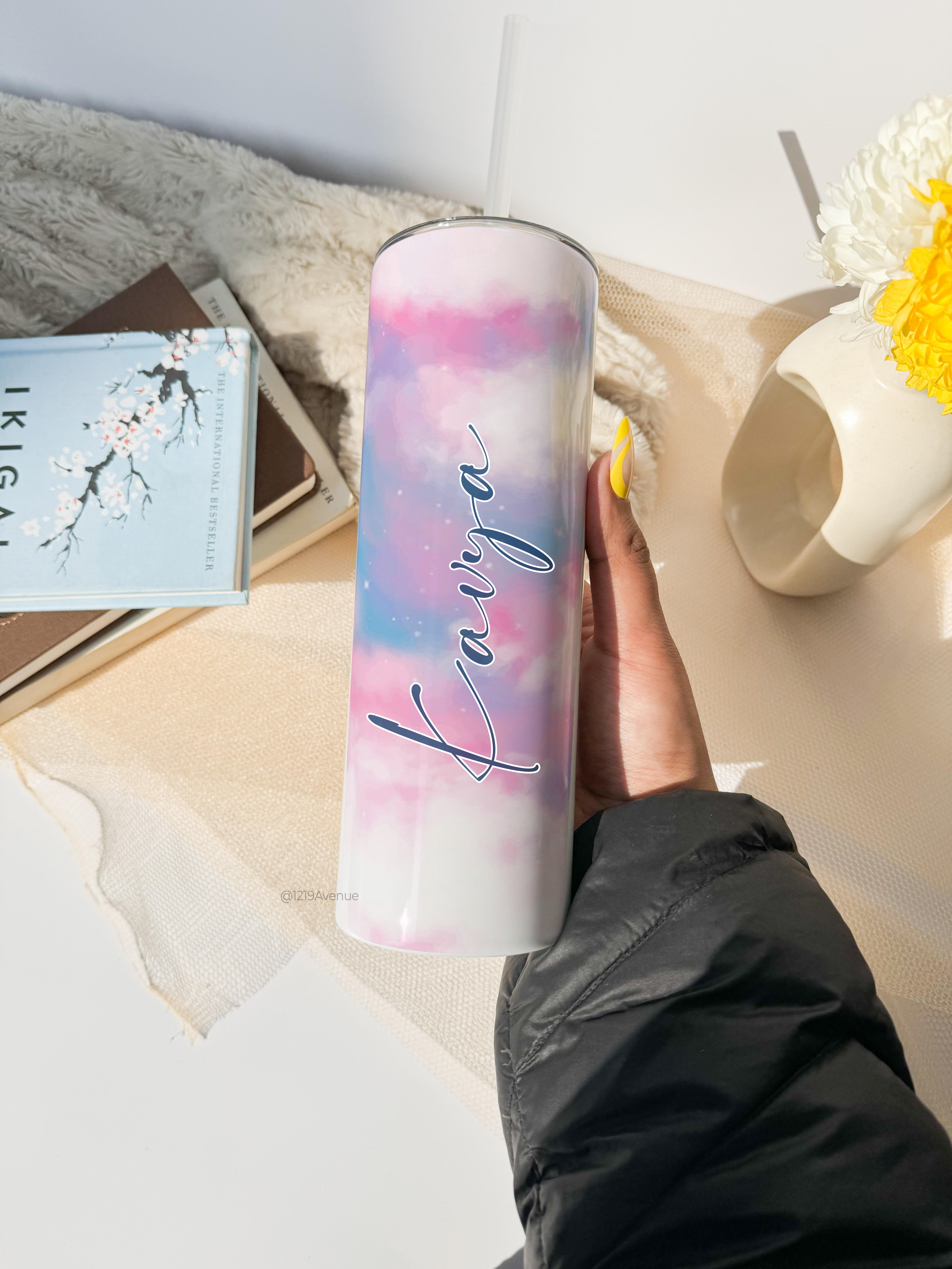 Personalized Colossal Tumbler 700ml with Straw | Cotton Candy Name Custom Print| Double Walled Insulated Tumbler 7-8 hrs