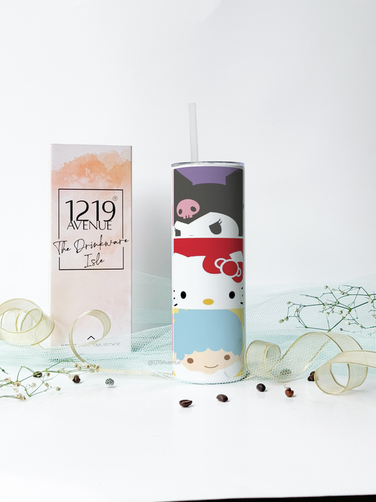 Colossal Tumbler 750ML with silicon straw| Popping Sanario All OVer Print |Double Walled Insulated Tumbler