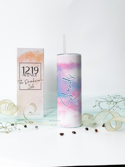 Personalized Colossal Tumbler 750ml with Silicon Straw | Cotton Candy Name Custom Print| Double Walled Insulated Tumbler 26oz