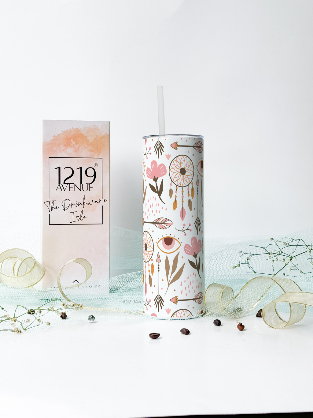 Personalized Colossal Tumbler 700ml with Straw | Boho Name Custom Print| Double Walled Insulated Tumbler 7-8 hrs