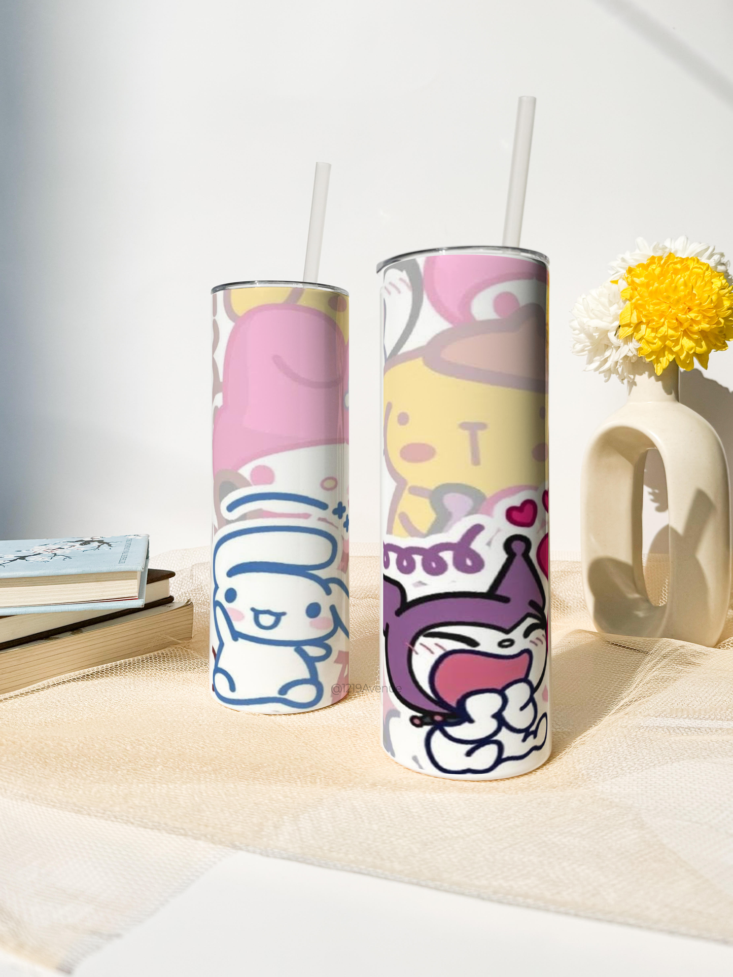 Colossal Tumbler 750ML with silicon straw| Popping Sanfam All Over Print |Double Walled Insulated Tumbler