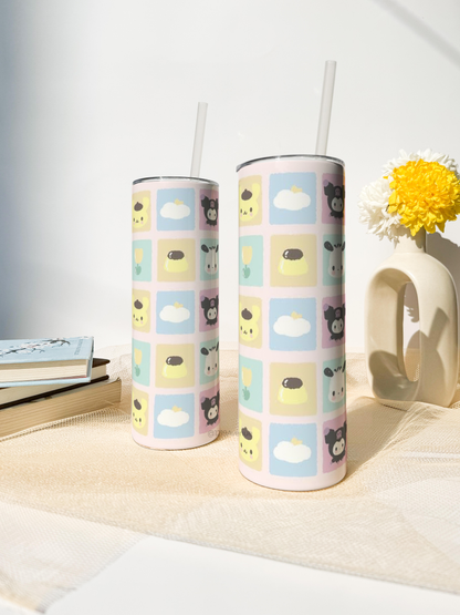 Colossal Tumbler 750ML with silicon straw| Popping Sanrio Checks All Over Print |Double Walled Insulated Tumbler