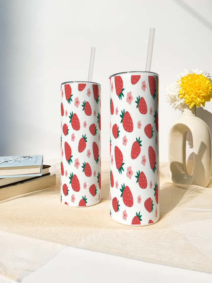 Colossal Tumbler 750ML with silicon straw| Berries All Over Print |Double Walled Insulated Tumbler