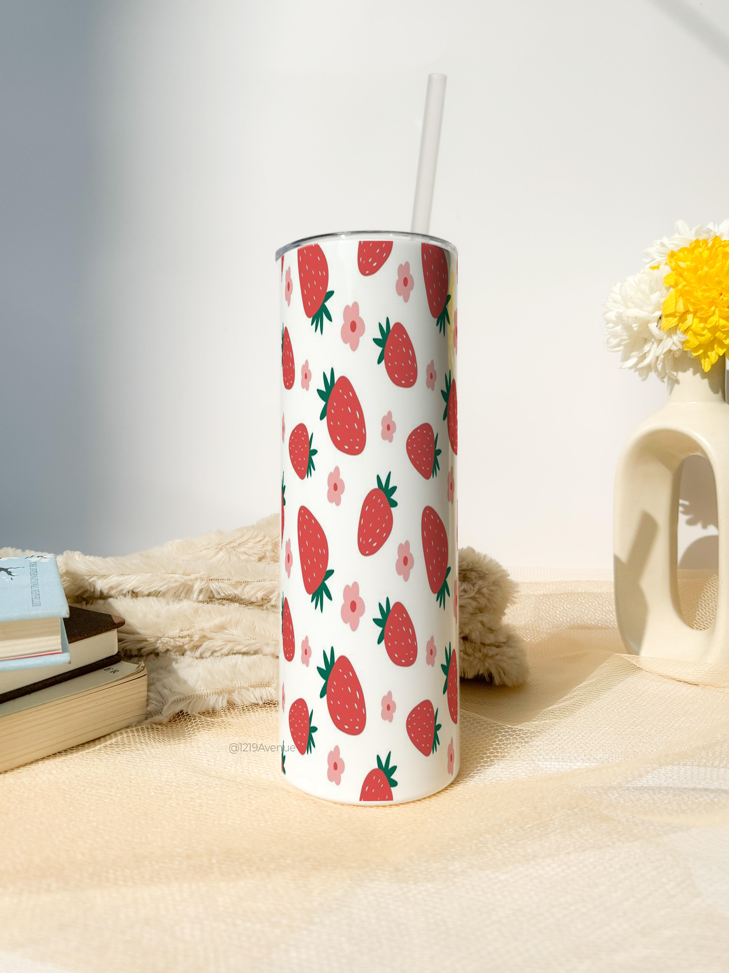 Colossal Tumbler 750ML with silicon straw| Berries All Over Print |Double Walled Insulated Tumbler