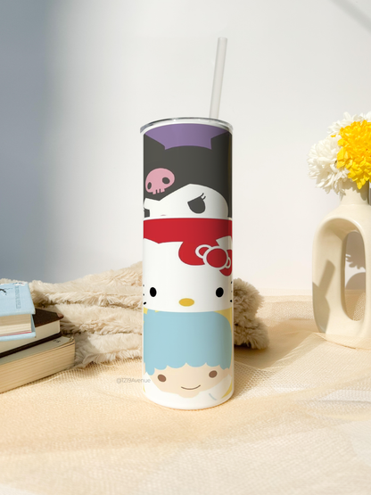 Colossal Tumbler 750ML with silicon straw| Popping Sanario All OVer Print |Double Walled Insulated Tumbler