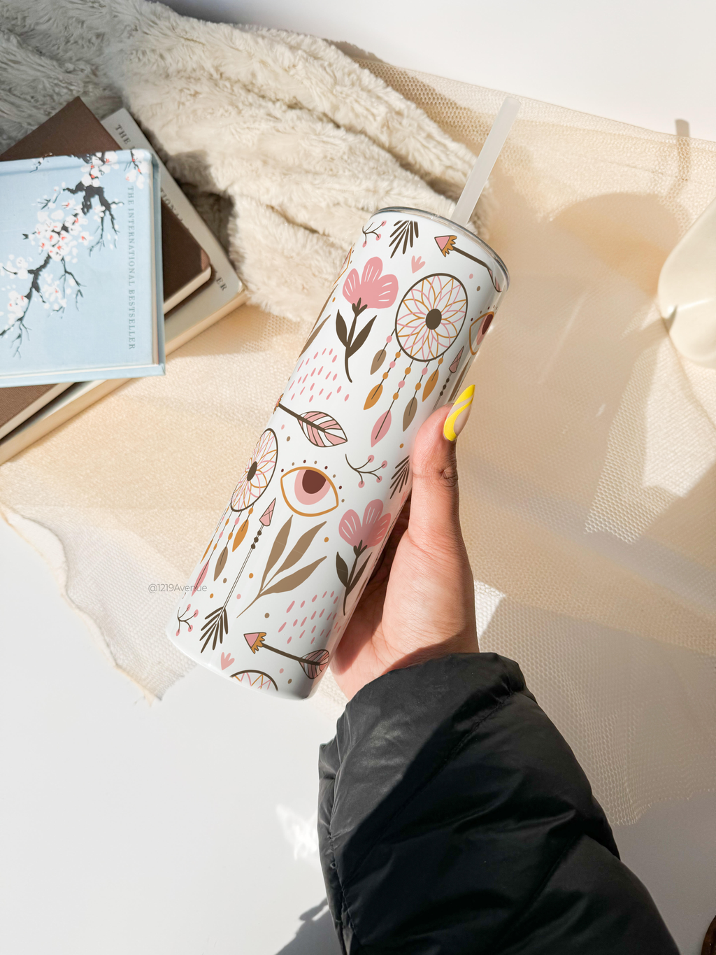 Personalized Colossal Tumbler 700ml with Straw | Boho Name Custom Print| Double Walled Insulated Tumbler 7-8 hrs