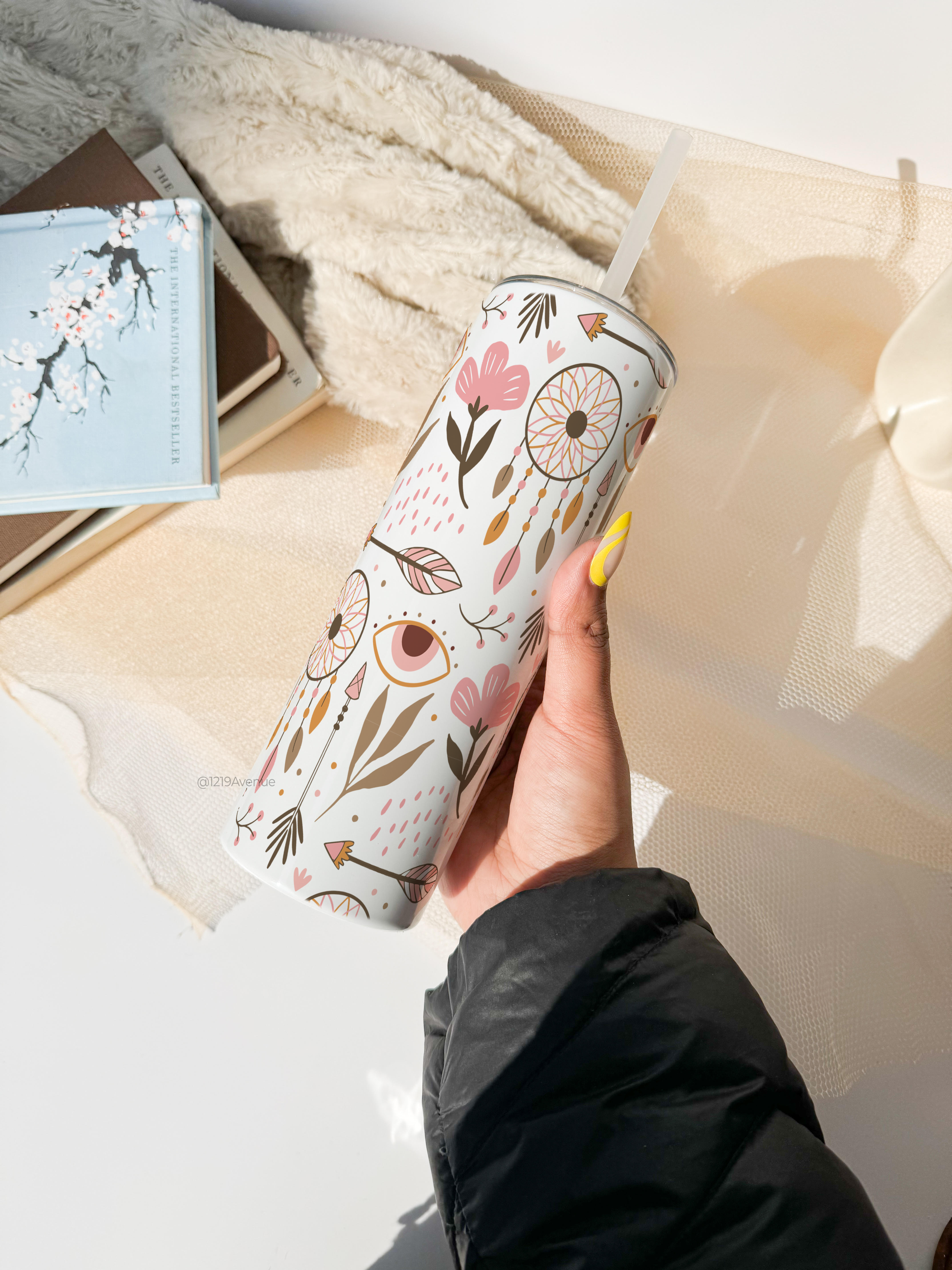 Personalized Colossal Tumbler 700ml with Straw | Boho Name Custom Print| Double Walled Insulated Tumbler 7-8 hrs