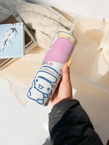 Colossal Tumbler 750ML with silicon straw| Popping Sanfam All Over Print |Double Walled Insulated Tumbler