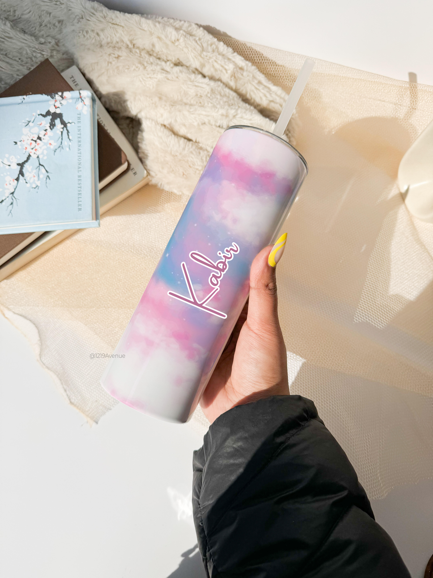 Personalized Colossal Tumbler 750ml with Silicon Straw | Cotton Candy Name Custom Print| Double Walled Insulated Tumbler 26oz