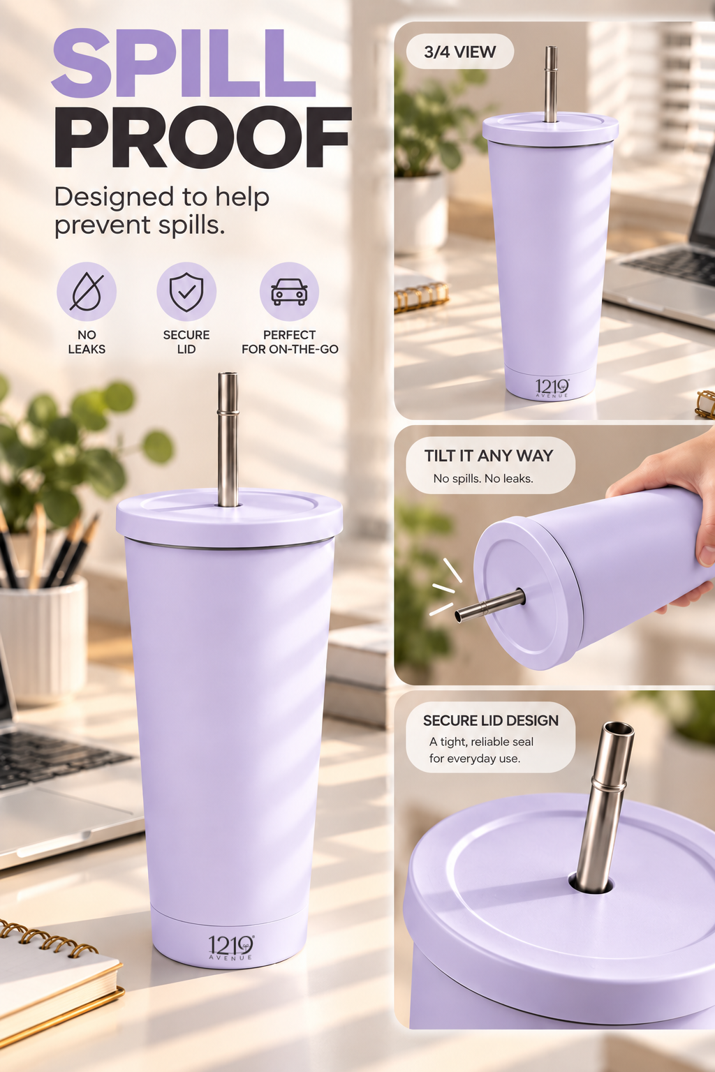 Muse 600ml Insulated Tumbler | Double Wall Hot & Cold Insulated Tumbler with Steel Straw 1219 Avenue