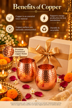Pebble Luxe Copper Glass Gift Set | 99% Pure Copper Glasses 350ml Each | Premium Hammered Copper Drinkware | Luxury Diwali Gift Set 1219 Avenue