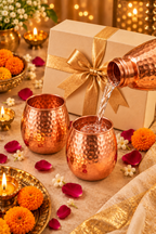 Pebble Luxe Copper Glass Gift Set | 99% Pure Copper Glasses 350ml Each | Premium Hammered Copper Drinkware | Luxury Diwali Gift Set 1219 Avenue