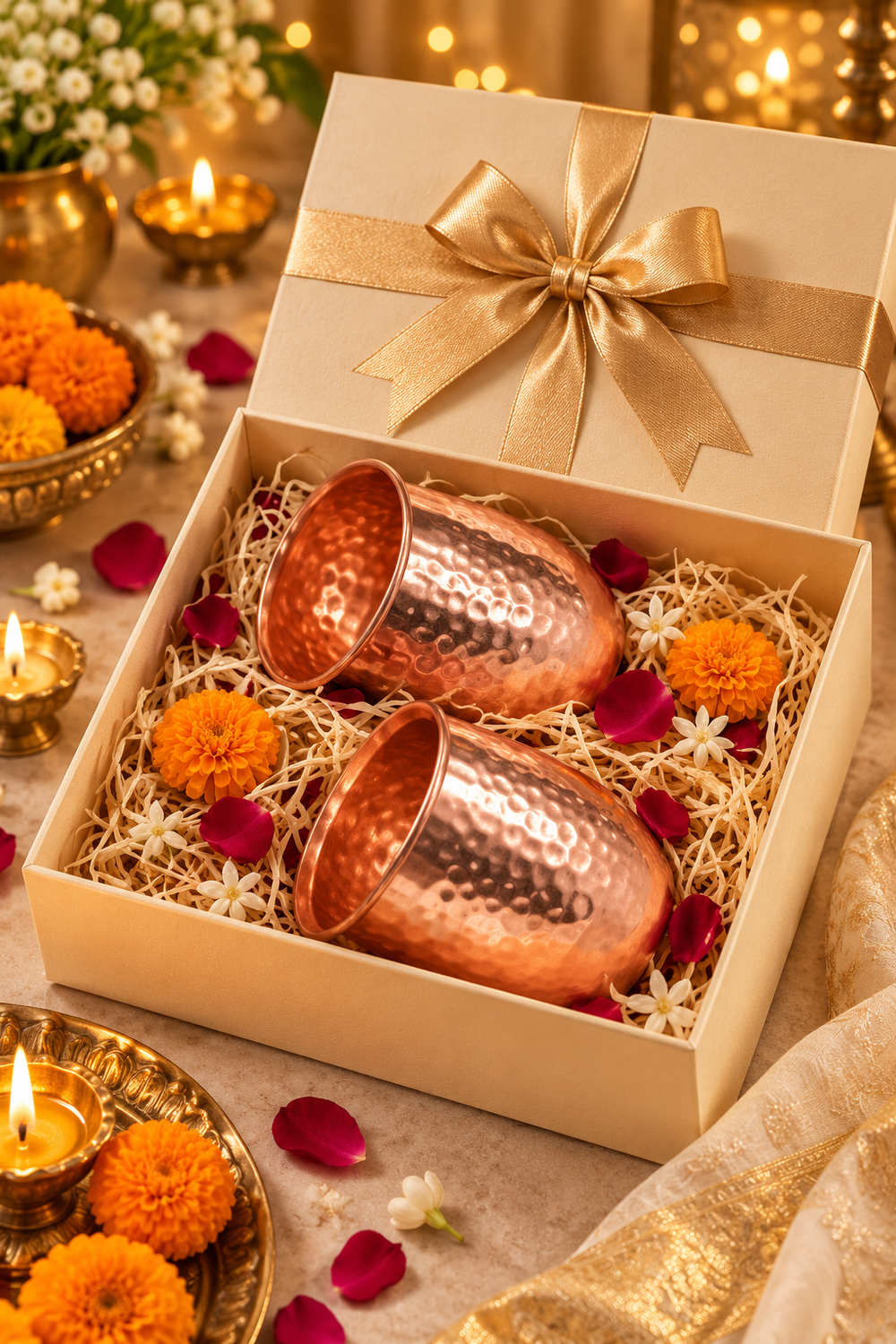 Pebble Luxe Copper Glass Gift Set | 99% Copper Glasses 350ml