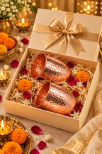 Pebble Luxe Copper Glass Gift Set | 99% Pure Copper Glasses 350ml Each | Premium Hammered Copper Drinkware | Luxury Diwali Gift Set 1219 Avenue