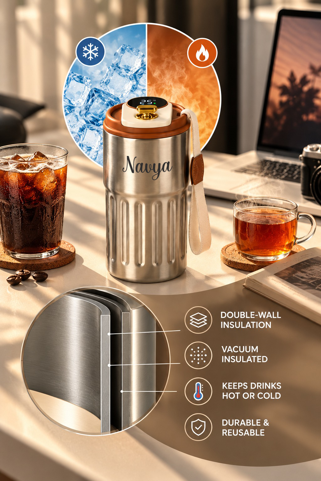 Personalised Caffé Muse Temperature Display Coffee Flask 500ml | Double Wall Insulated Hot & Cold Flask 1219 Avenue
