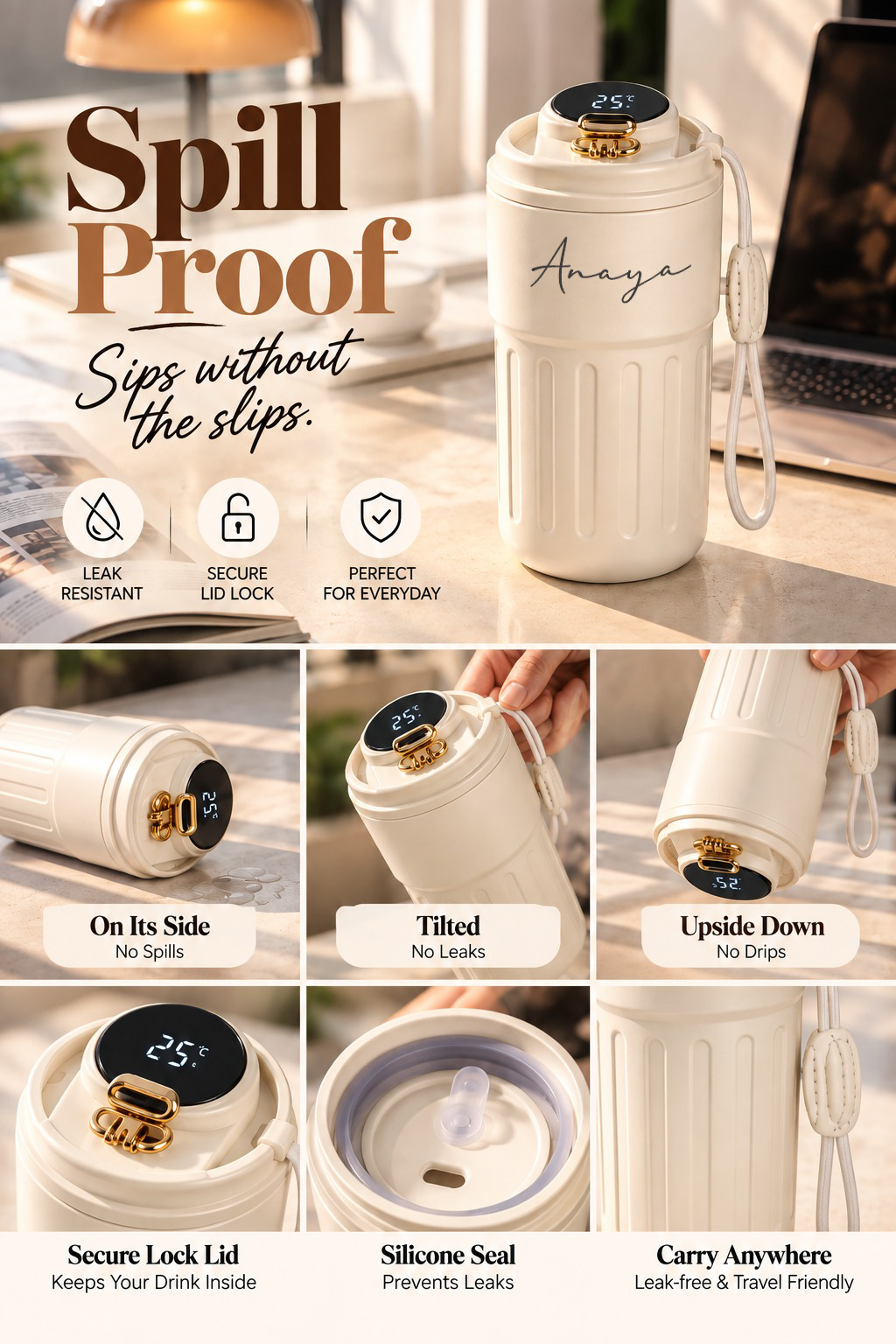 Personalised Caffé Muse Temperature Display Coffee Flask 500ml | Double Wall Insulated Hot & Cold Flask 1219 Avenue