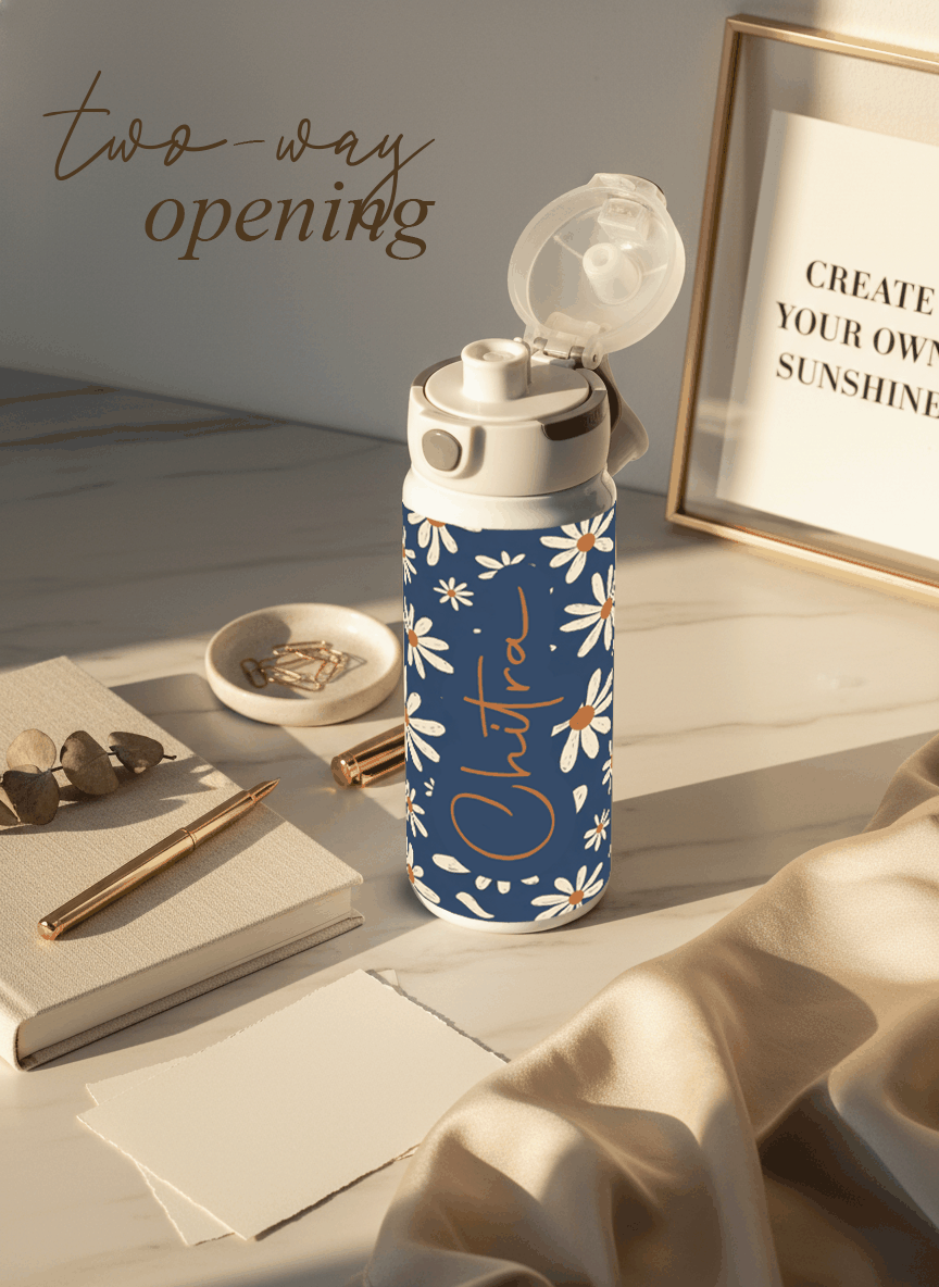 Personalised Lumi Insulated Premium Water Bottle 650ml – Azure Daisy Garden Print | 12+ Hours Hot & Cold | 2-Way Lid 1219 Avenue