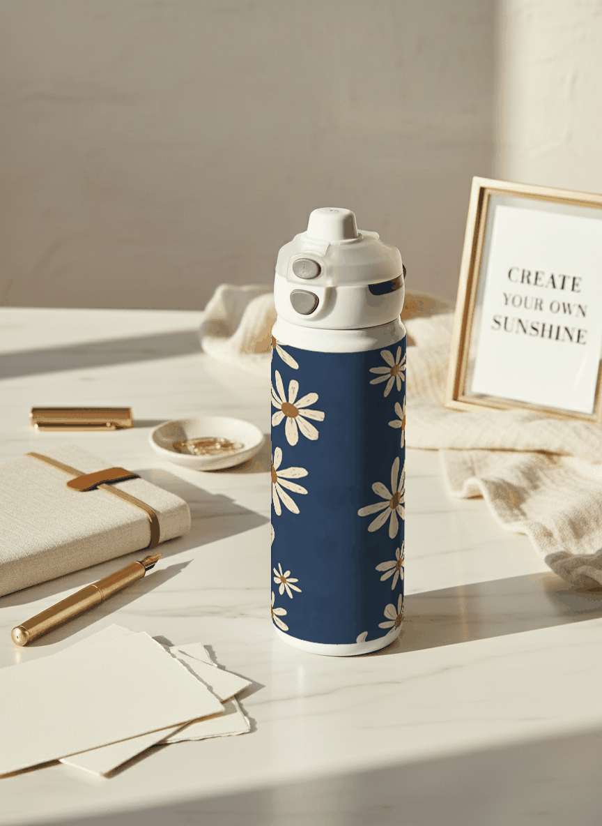 Personalised Lumi Insulated Premium Water Bottle 650ml – Azure Daisy Garden Print | 12+ Hours Hot & Cold | 2-Way Lid 1219 Avenue
