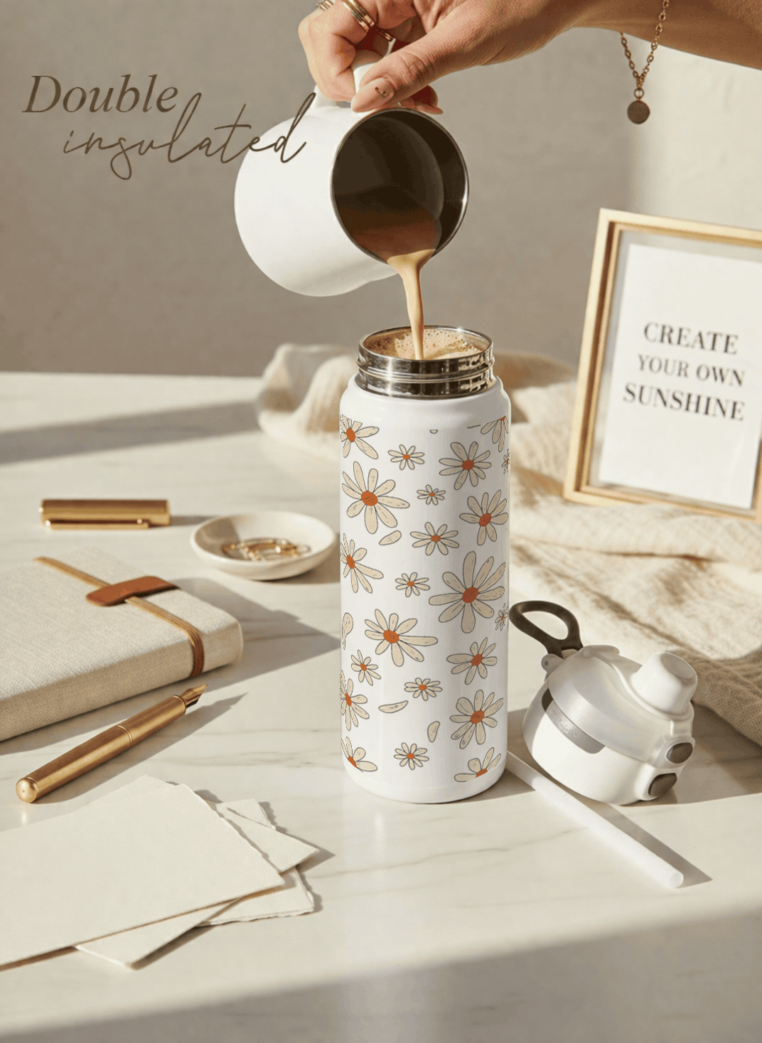 Personalised Lumi Insulated Premium Water Bottle 650ml – Azure Daisy Garden Print | 12+ Hours Hot & Cold | 2-Way Lid 1219 Avenue