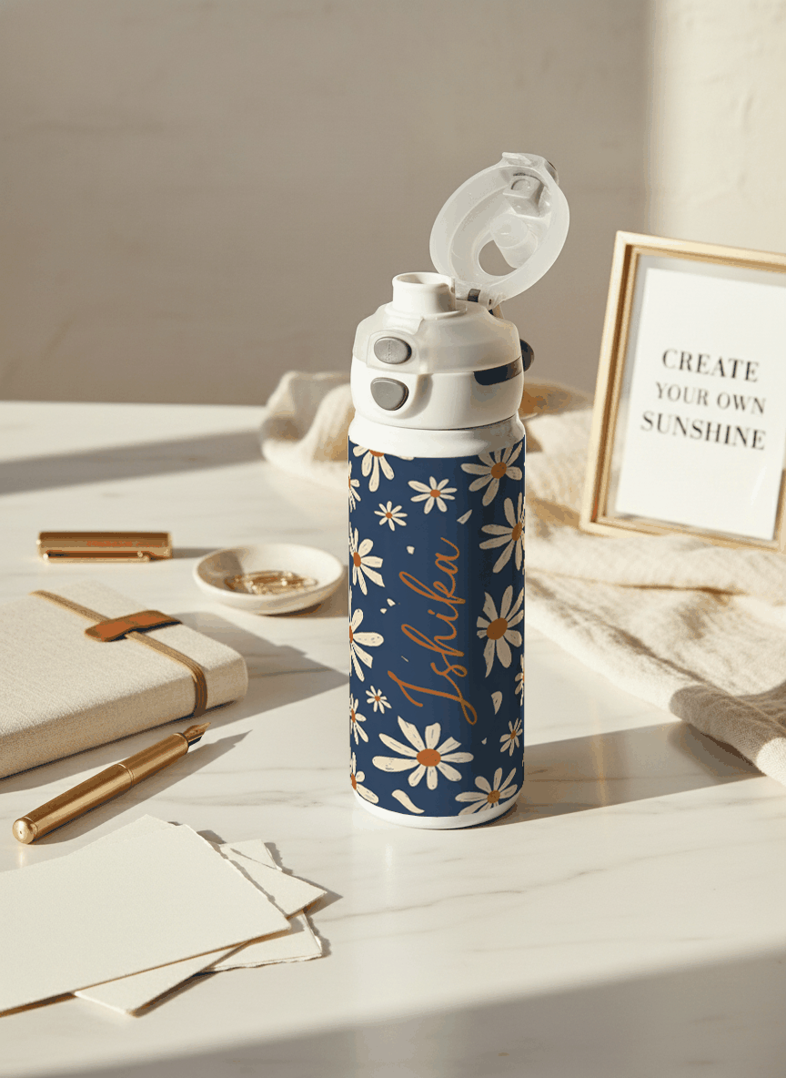 Personalised Lumi Insulated Premium Water Bottle 650ml – Azure Daisy Garden Print | 12+ Hours Hot & Cold | 2-Way Lid 1219 Avenue