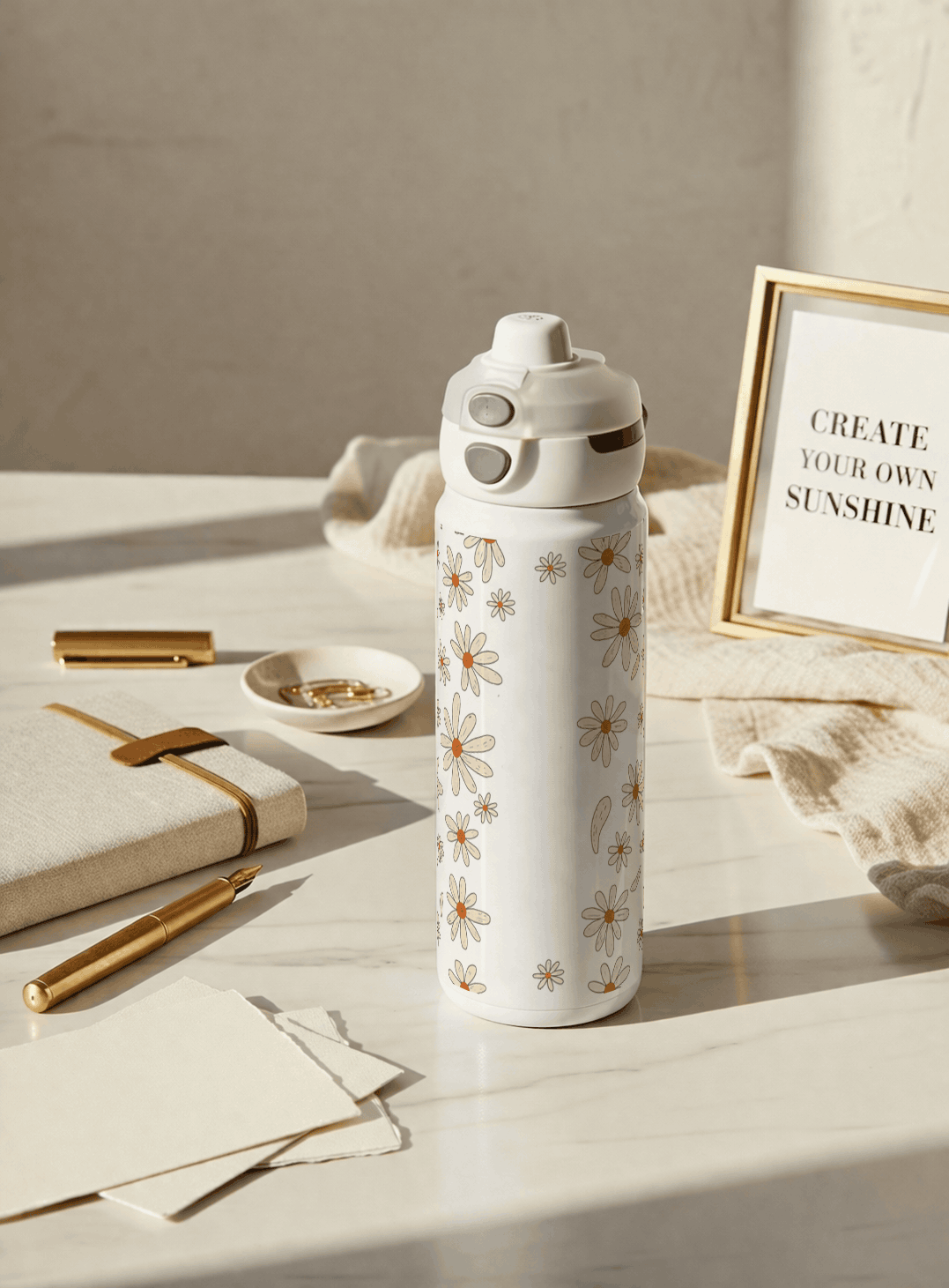 Personalised Lumi Insulated Premium Water Bottle 650ml – Azure Daisy Garden Print | 12+ Hours Hot & Cold | 2-Way Lid 1219 Avenue