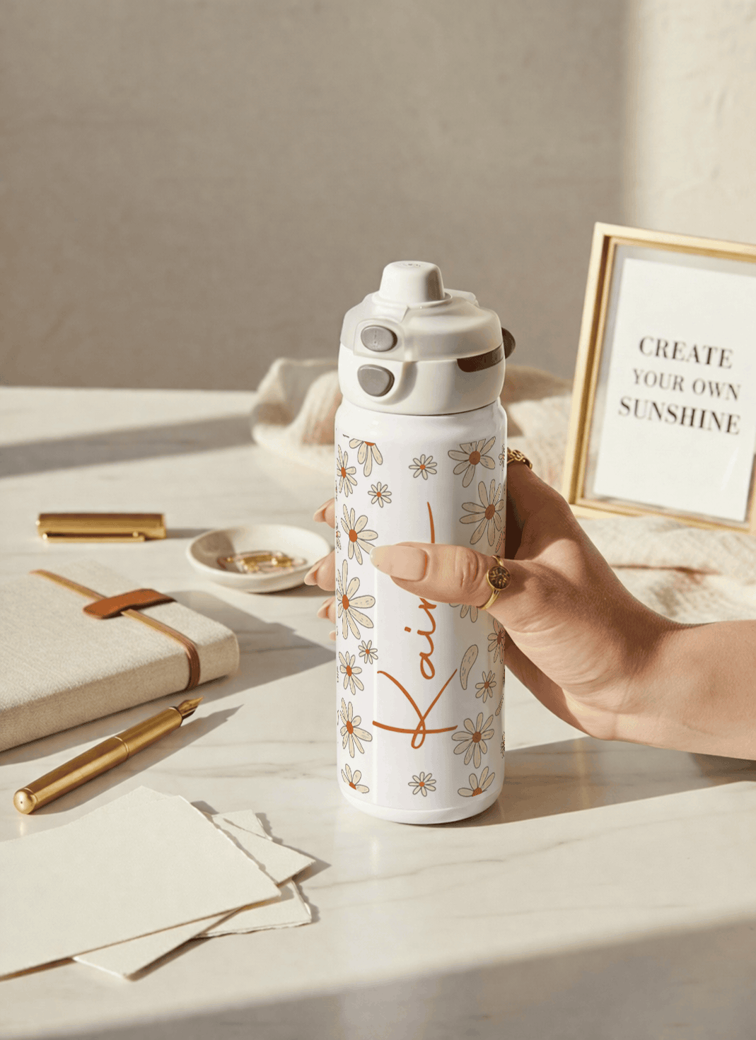 Personalised Lumi Insulated Premium Water Bottle 650ml – Azure Daisy Garden Print | 12+ Hours Hot & Cold | 2-Way Lid 1219 Avenue