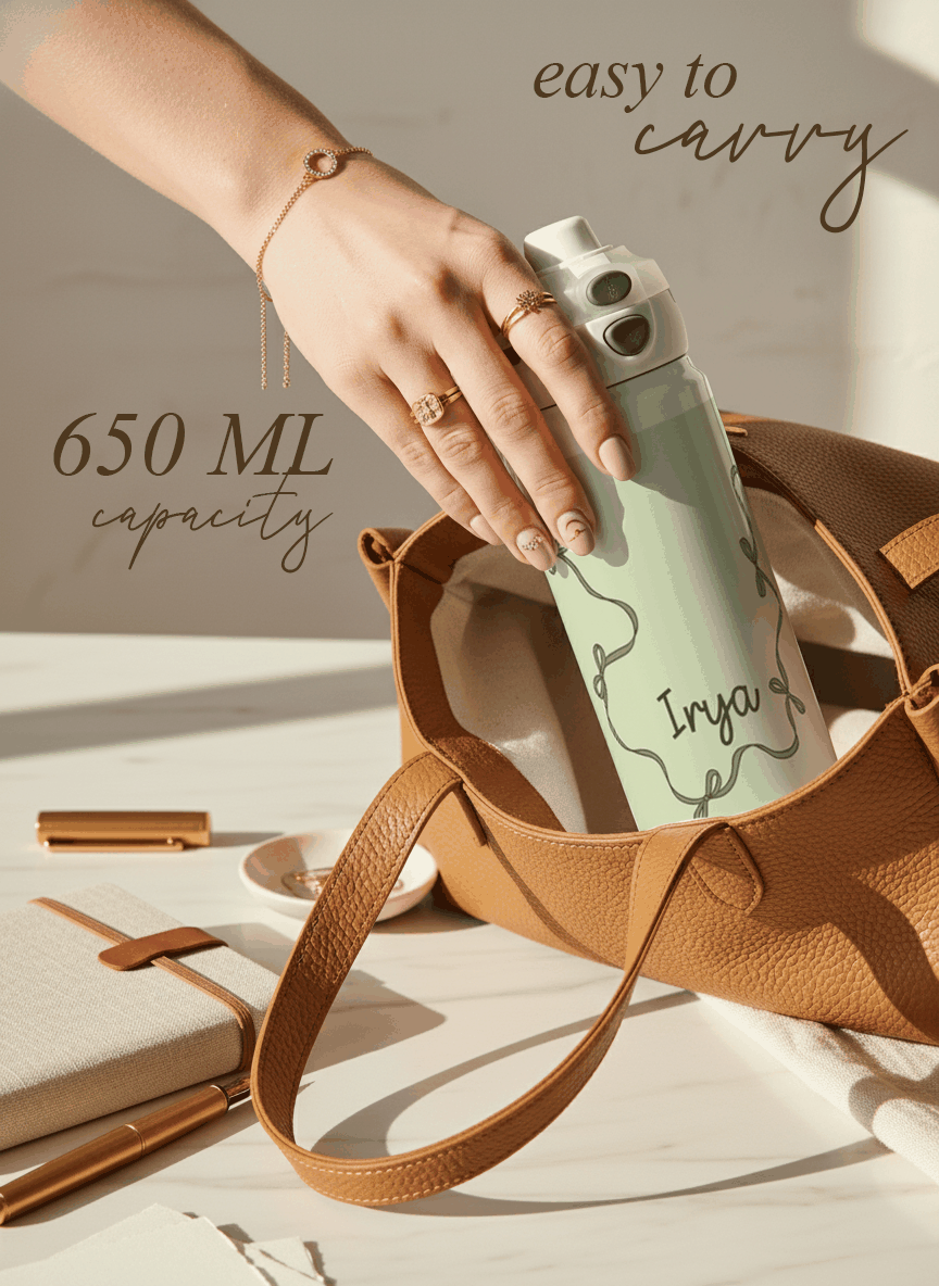 Personalised Lumi Insulated Premium Water Bottle 650ml – Emerald Ribbons Print | 12+ Hours Hot & Cold | 2-Way Lid 1219 Avenue