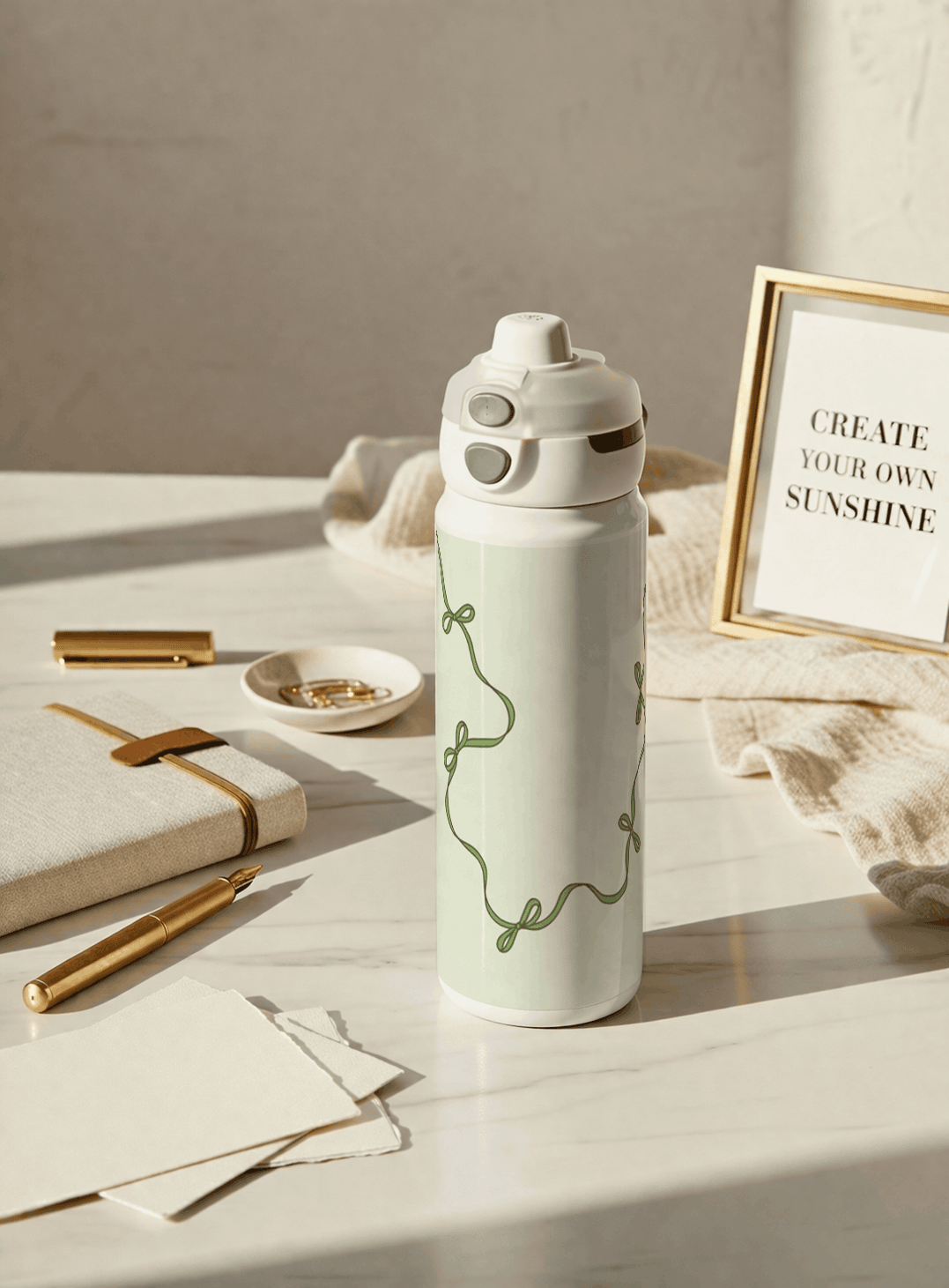 Personalised Lumi Insulated Premium Water Bottle 650ml – Emerald Ribbons Print | 12+ Hours Hot & Cold | 2-Way Lid 1219 Avenue