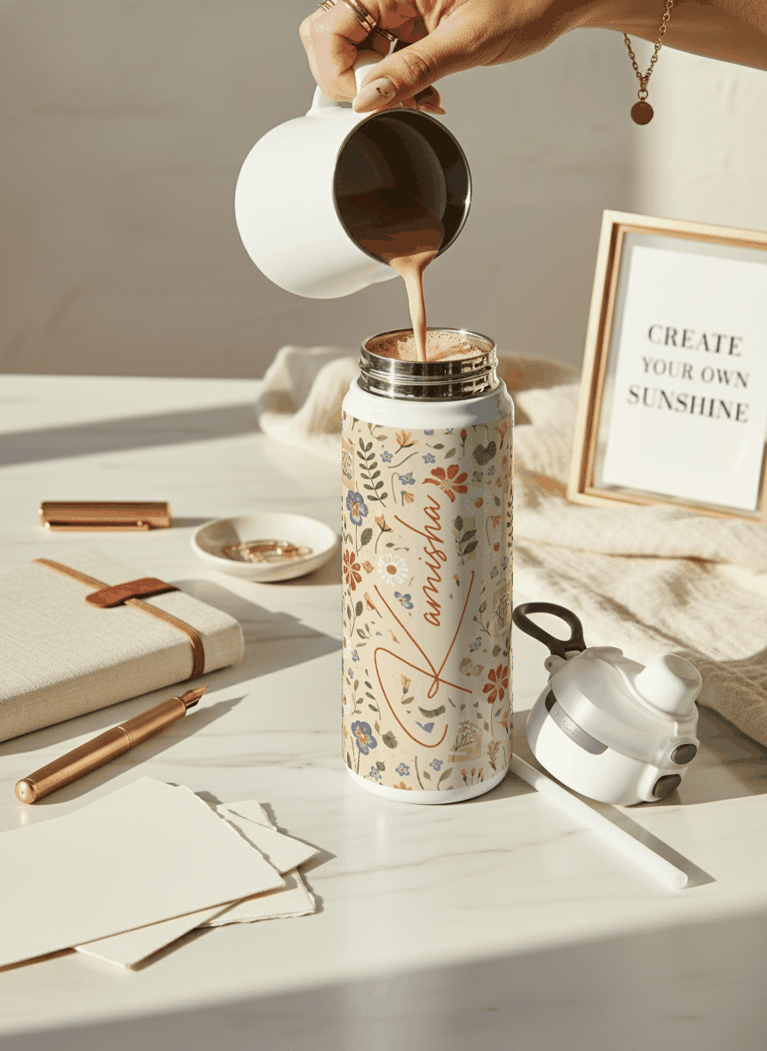 Personalised Lumi Insulated Premium Water Bottle 650ml – Enchanted Petals Print | 12+ Hours Hot & Cold | 2-Way Lid 1219 Avenue