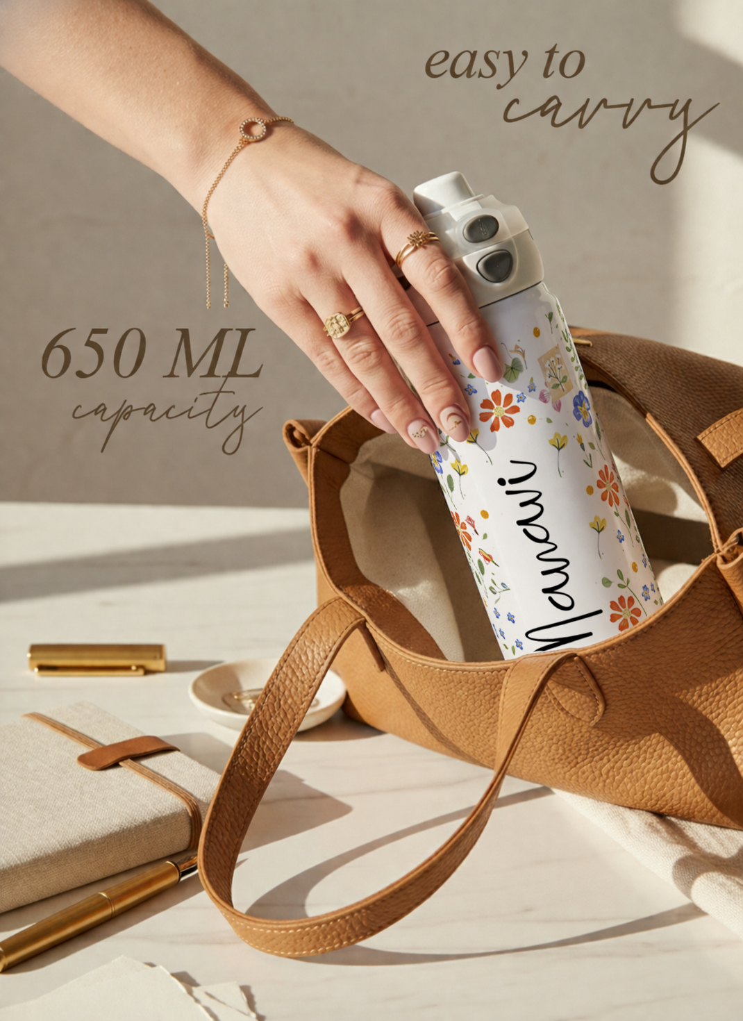 Personalised Lumi Insulated Premium Water Bottle 650ml – Enchanted Petals Print | 12+ Hours Hot & Cold | 2-Way Lid 1219 Avenue
