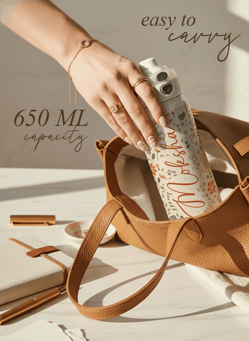 Personalised Lumi Insulated Premium Water Bottle 650ml – Enchanted Petals Print | 12+ Hours Hot & Cold | 2-Way Lid 1219 Avenue