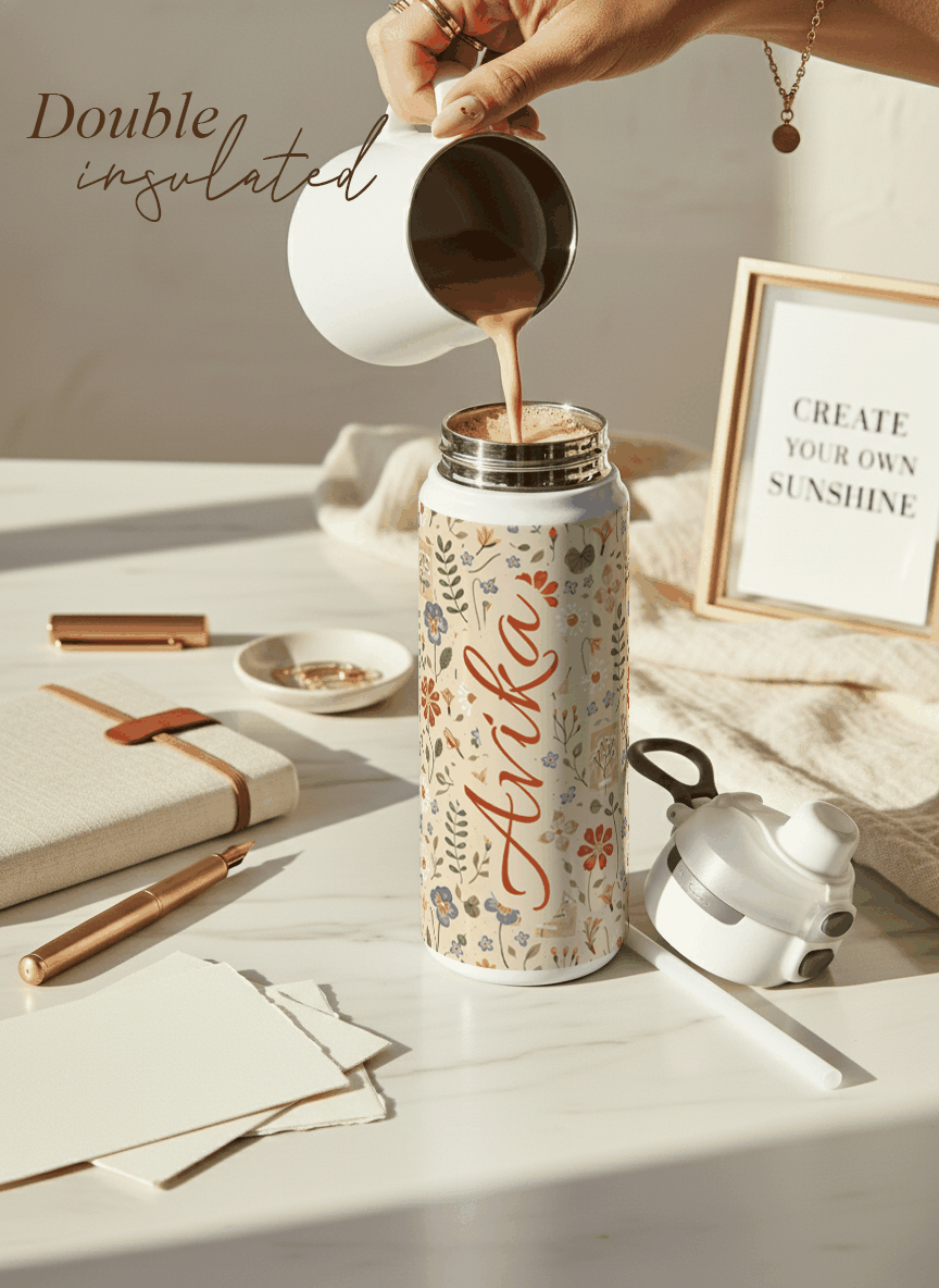 Personalised Lumi Insulated Premium Water Bottle 650ml – Enchanted Petals Print | 12+ Hours Hot & Cold | 2-Way Lid 1219 Avenue