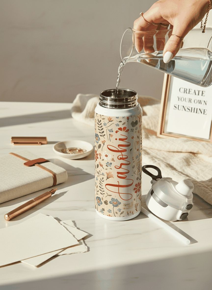 Personalised Lumi Insulated Premium Water Bottle 650ml – Enchanted Petals Print | 12+ Hours Hot & Cold | 2-Way Lid 1219 Avenue