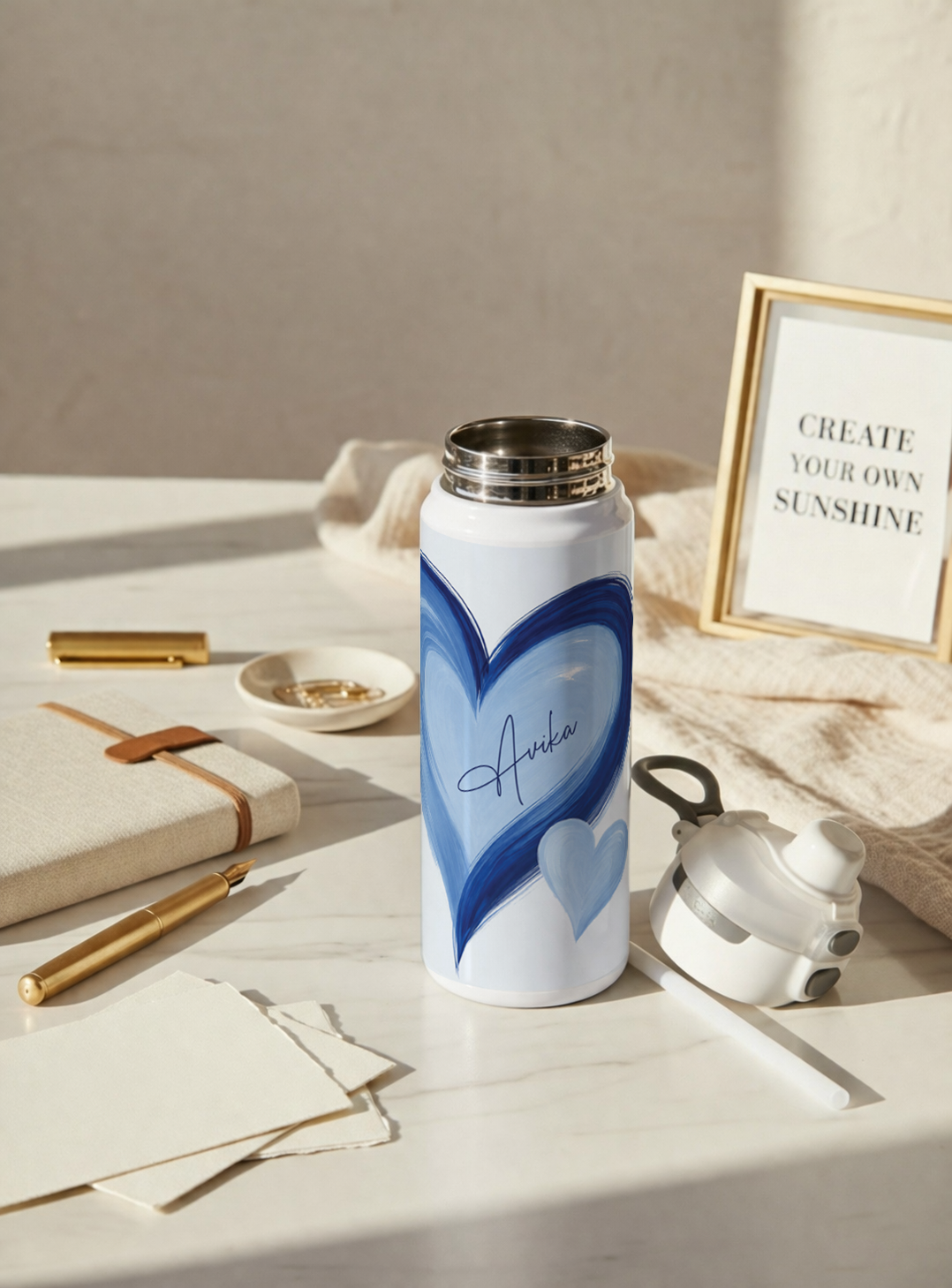 Personalised Lumi Insulated Premium Water Bottle 650ml – Indigo Hearts Print | 12+ Hours Hot & Cold | 2-Way Lid 1219 Avenue
