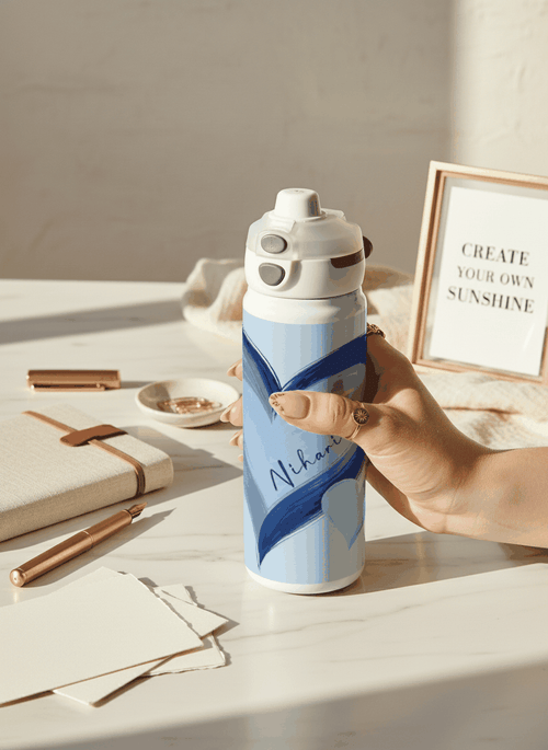 Personalised Lumi Insulated Premium Water Bottle 650ml – Indigo Hearts Print | 12+ Hours Hot & Cold | 2-Way Lid 1219 Avenue
