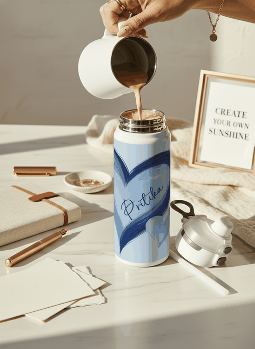 Personalised Lumi Insulated Premium Water Bottle 650ml – Indigo Hearts Print | 12+ Hours Hot & Cold | 2-Way Lid 1219 Avenue